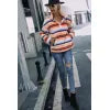 Striped Quarter Zip Dropped Shoulder Sweatshirt