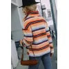 Striped Quarter Zip Dropped Shoulder Sweatshirt
